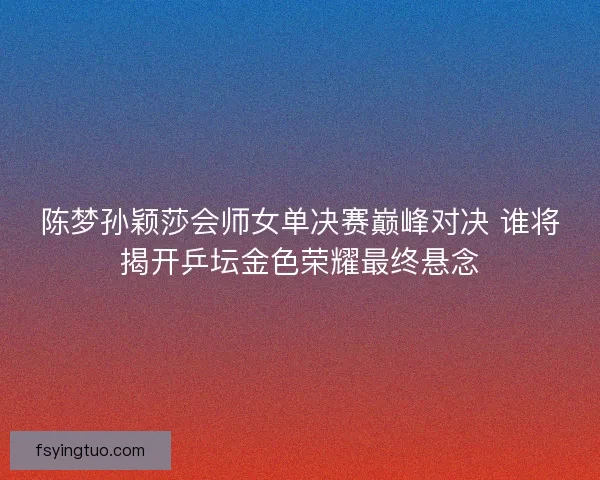 陈梦孙颖莎会师女单决赛巅峰对决 谁将揭开乒坛金色荣耀最终悬念